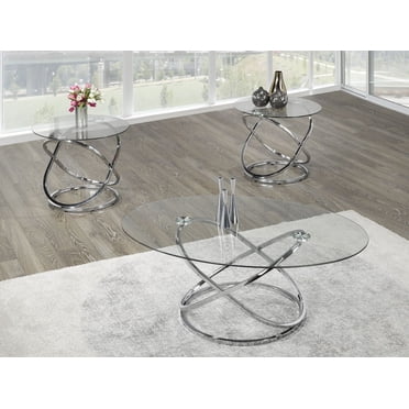 Brassex Selena 3-Piece Coffee Table Set, Silver