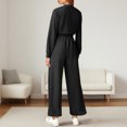 thumbnail image 2 of ShomPort Womens 2PC Matching Set Long Sleeve Crewneck Wrap T-Shirts Drawstring Elastic Waist Loose Pants Going Out Trendy Set, 2 of 3