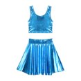 thumbnail image 3 of YONGHS Women's Alien Set Cheer Leader Outfit Metallic Crop Tank Top with Ruffle Skirt Hair Hoop Blue B L, 3 of 7