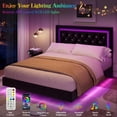 thumbnail image 3 of GloryStar Smart LED Floating Bed, Boucle Upholstered Platform Frame with Diamond Headboard and Solid Wood Slats, 3 of 8