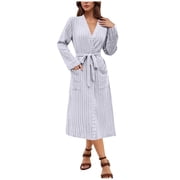 Ovingeta Women's Casual Bathrobe Corduroy Robe Full-Length Bathrobes Open Front Nightgown Loungewear Housecoat Sleepwear Spa Robes
