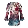 thumbnail image 4 of CEHVOM Femmes Mode Imprimé Décontracté Col en V Manches 3/4 T-Shirt Blouse Hauts Liquidation, 4 of 5