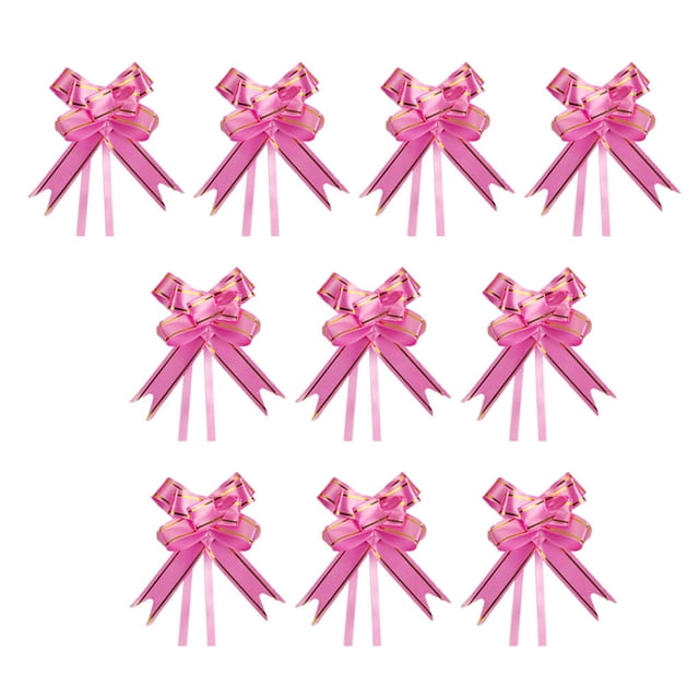 Unatoiry 10 Pieces Bow Pull Decor Festive Packing Lightweight Hand-Pulled Flower Wedding Birthday Christmas Holiday Accessory Pink Gold 1Set