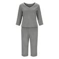 thumbnail image 4 of Ailaofu Ensembles de Pyjama Capri pour Femmes, Manches Courtes, Deux Pièces, Hauts à Col en V et Pantalons Capri, 4 of 7