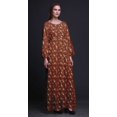 thumbnail image 2 of Bimba Robe Maxi à Manches Longues pour Femmes en Georgette Mousse à Imprimé de Feuilles, Couronne et Fleurs Roses, Taille Élastique - Petit, 2 of 5