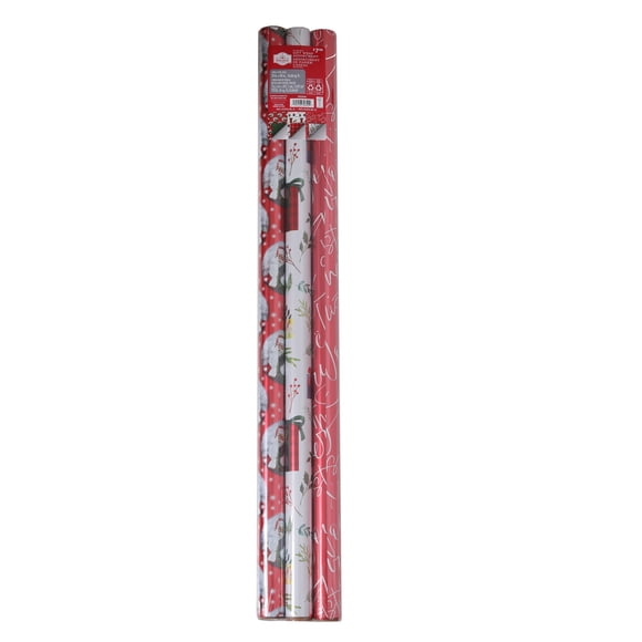 Papier cadeau de Noël rouge et vert Holiday Time, largeur 30 po, 3 rouleaux