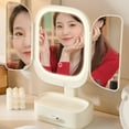 thumbnail image 4 of Beige Beige Desktop Mirror Dressing Table Led Makeup Mirror With Lights 14X6X4In Rotatable Multifunctional Bedroom Beauty Mirror, 4 of 7