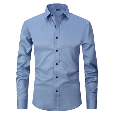 Meichang Meichang Chemises Habillées pour Hommes Unies à Manches Longues Extensibles Infroissables Chemise Formelle Affaires Décontractée à Boutons Coupe Ajustée T-Shirt Offres de Liquidation 2024