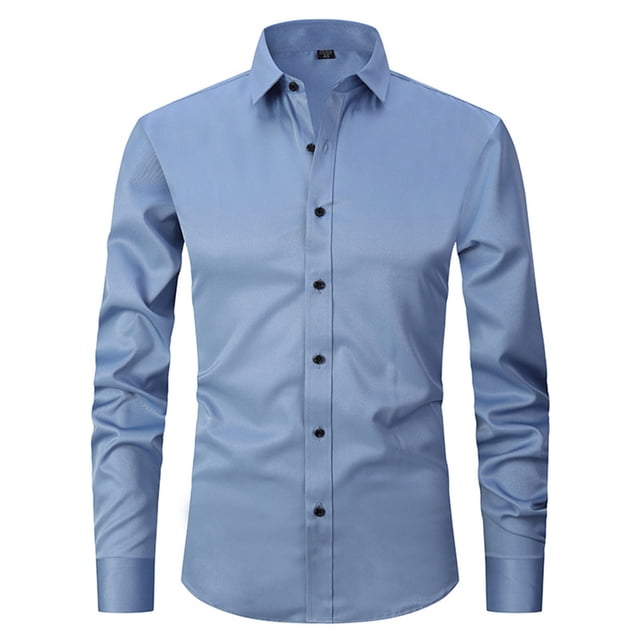 Chemise à Manches Longues Homme Chemise Habillée à Manches Longues pour Homme de Couleur Unie Bleu Pâle avec Col Rabattu et Boutonnage. Fabriquée en 95 % polyester et 5 % Élasthanne pour le Confort et la Respirabilité. Coupe Régulière Convenant aux occasions Formelles Ou Décontractées comme les Affaires, le Quotidien Ou les Fêtes. Idéale pour les Chemises Habillées pour Homme Ou les Chemises Décontractées pour Homme de Catégories.