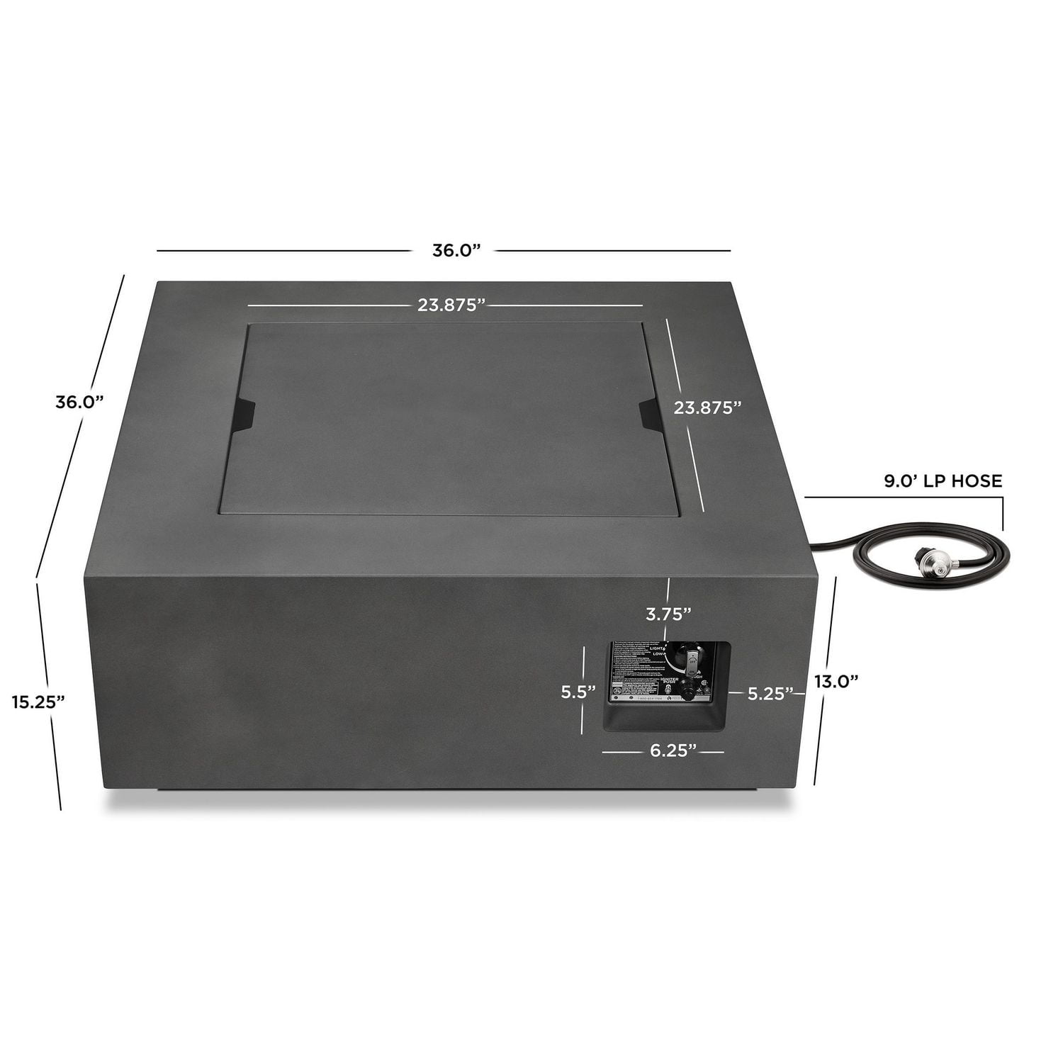 Table de foyer au gaz propane carrée Aegean fini ardoise vieillie avec kit de conversion au gaz naturel