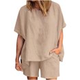 thumbnail image 1 of Pompotops Femmes Casual Été Col Rond Manches Courtes Tops et Shorts Deux Pièces Ensemble Costume, 1 of 9