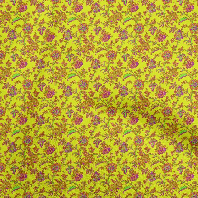 oneOone Polyester Spandex Yellow Fabric Floral Craft Projects Decor Fabric Printed By The Yard 56 Inch Wide