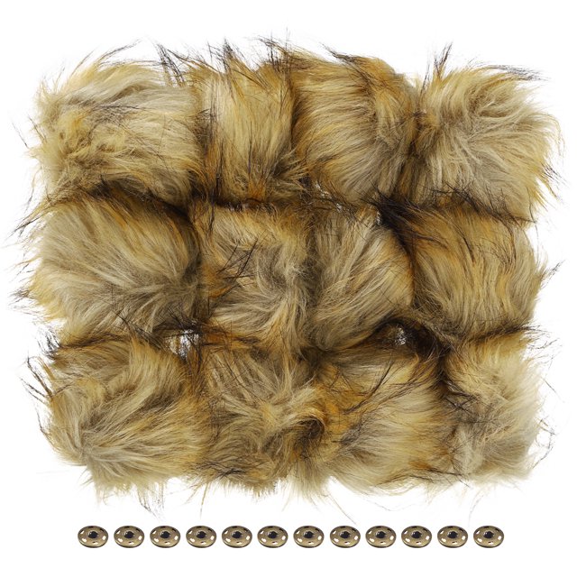 Unique Bargains Fluffy Soft Faux Fur Pom Poms for Hats with Snap Button, Light Yellow 12Pack