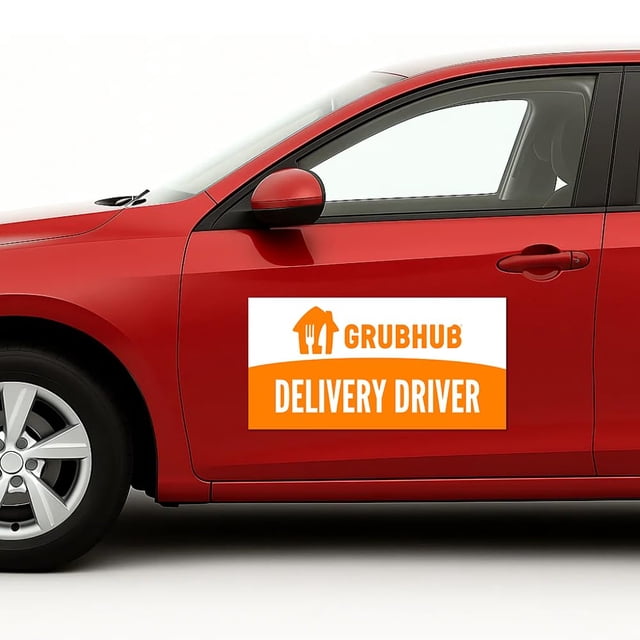Gruubhub Deliivery Car Magnet Sign by DC | Flexible Car Magnetic Sheets with Adhesive Backing | 10"x20" Bumper Magnet Sticker for Vehicles, Trucks & Business Advertising Signs | 2 PC | Made in USA