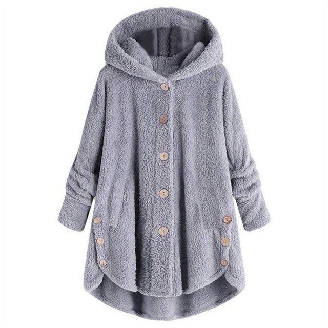 Womens Cardigan Plus Size Button Plush Tops Hooded Loose Cardigan Wool Coat Winter Jacket Navy Xl