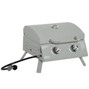 Outsunny 2 Burner Propane Gas Grill, Portable BBQ with Foldable Legs Silver