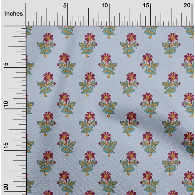 oneOone Cotton Silk Fabric Leaves & Floral Block Printed Craft Fabric BTY 42 Inch Wide