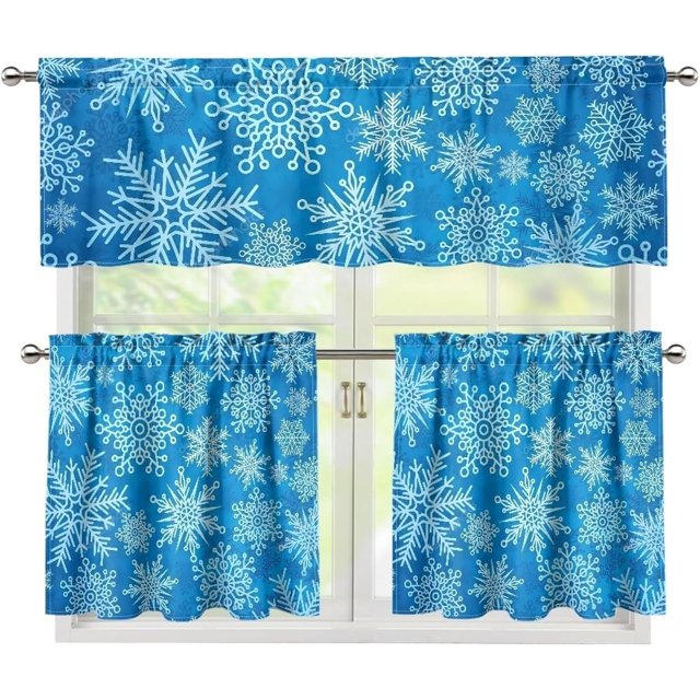 Snowflake Kitchen Curtains 3 Pcs Short Farmhouse Kitchen Curtains and Valances Set Bathroom Window Curtains