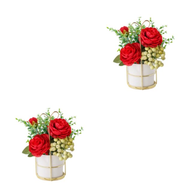 kurtrusly Artificial Flowers With Vase Add Of Color And Style To Any Room Indoor Pinellia red 2Set