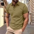 thumbnail image 2 of HVOBTTY Mens Summer Soft Versatile Pullover Casual Fashion Solid Color Collared Short Sleeve Loose Breathable Daily Base Layer Tops Khaki, XL, 2 of 5