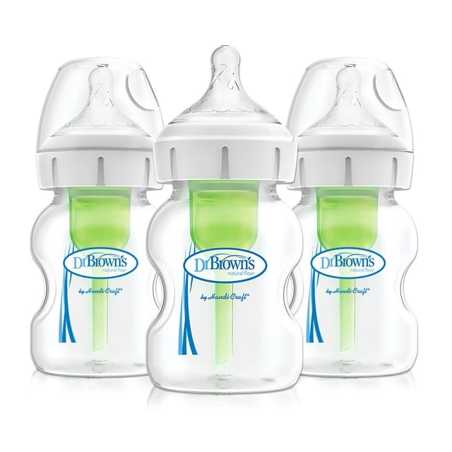 Dr. Brown's Natural Flow Options+ Biberon Anti-Colique à Col Grand, 3x5oz Bouteilles, Tétine Niveau 1, 0m+