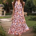 thumbnail image 4 of Ovzne Robes d'Été pour Femmes 2025 Robe d'Été pour Femmes à Imprimé Floral Décontractée à Manches Courtes Col Ras du Cou Robe Décontractée Fluide à Volants Maxi Robe de Plage Robe de Printemps Imprimée Liquidation, 4 of 4