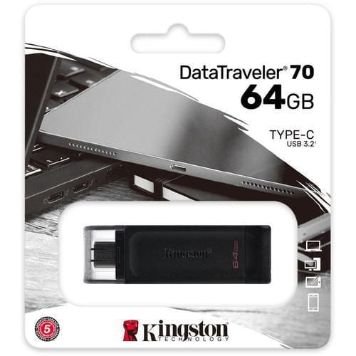 Kingston DataTraveler 70 Clé USB C portable et légère 128 Go avec USB 3.2 Gen 1 vitesses (DT70/128GBCR)