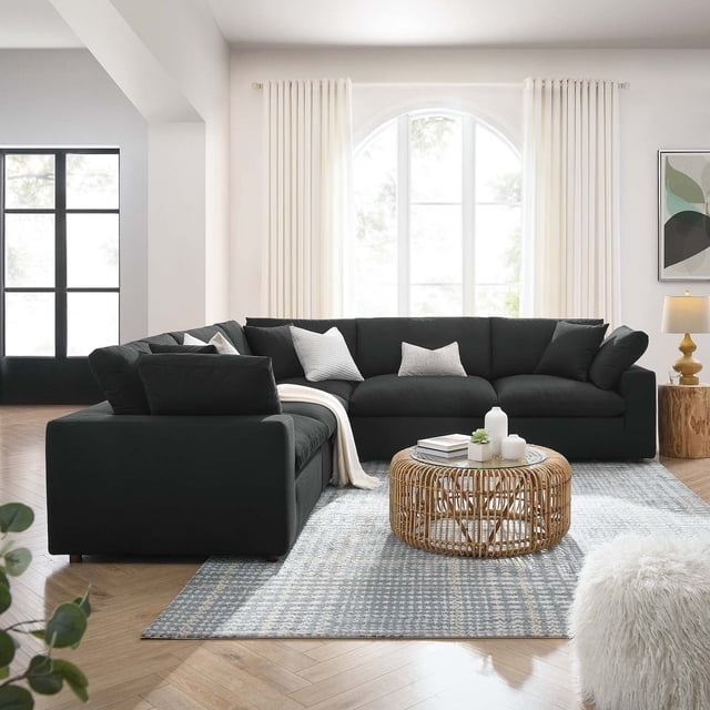 Modway Commix Canapé Sectionnel 5 Pcs Surrempli Garni de Duvet, Noir