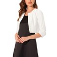 thumbnail image 4 of INSPIRE CHIC Boléro pour Femme à Manches 3/4 Sans Col, Plissé, Ouvert à l'Avant, Cardigan Court, G Blanc, 4 of 6
