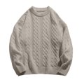 thumbnail image 2 of Cameland Chandail d'Hiver Épais Décontracté Mode Couleur Unie Texture Manches Longues Col Rond pour Hommes, 2 of 3