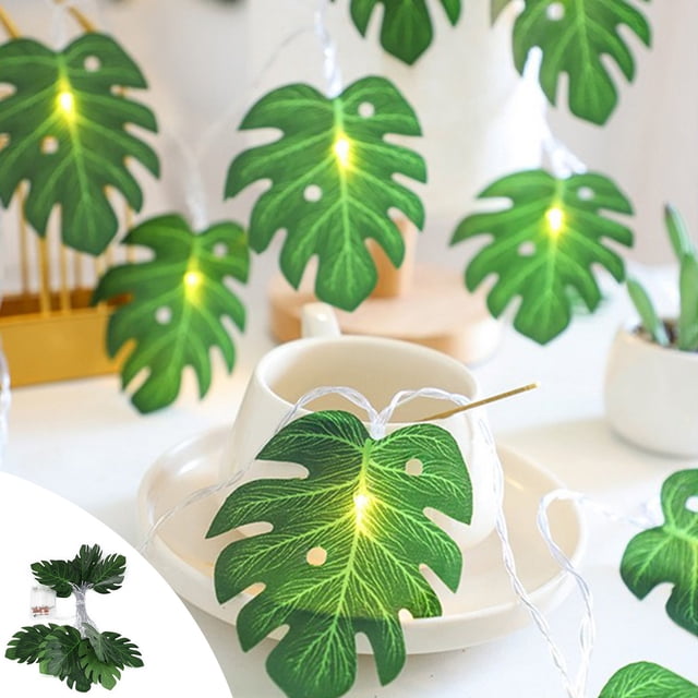Boovnll 20 Led Tropical Artificial Rattan Palm Leaves Wall Hanging Vines Leaf