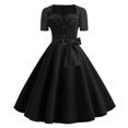 thumbnail image 1 of Cameland Robe Vintage pour Femme Nœud Papillon Bal Manches Courtes Pois Unie Robe de Soirée, 1 of 6