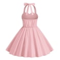 thumbnail image 5 of Zwiiyzr 3-8 Years Girls 1950S Vintage Dresses Summer Halter Neck Solid Colour Retro Dresses Pink, 5 of 5