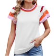 thumbnail image 1 of Pisexur Hauts pour Femmes Confort Printemps Hauts pour Femmes Nouveau Col Rond Tricot Design Color-Block Hauts Décontractés pour Femmes Chandail à Manches Courtes Doux, Hauts Mignons pour Femmes, 1 of 6