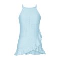thumbnail image 4 of VEKDONE Halter Tops for Womens Summer Sleeveless Hollow Out Ruffled Tank Tops Solid Color Loose Breathable Lounge Vests Blue Large, 4 of 9