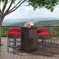 thumbnail image 3 of Gymax 5PCS Patio Bar Set Rattan Bar Furniture Set w/ Table & 4 Cushioned Stools Red, 3 of 10