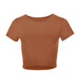 thumbnail image 4 of JIRNDf Hauts pour Femmes T-Shirts d'Été Tendance Mode Manches Courtes Mignon Court Basique Col Rond Coupe Ajustée Blouse pour Femmes Tunique Décontractée Hauts Brun m, 4 of 5