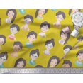 thumbnail image 3 of Soimoi Yellow Poly Georgette Fabric Women Face Human Figure Printed Fabric 1 Yard 42 Inch Wide, 3 of 5