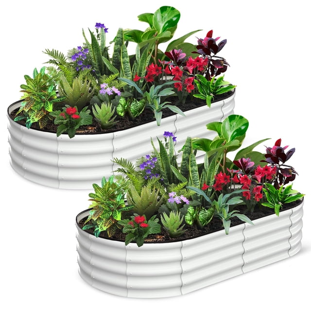 EDTara Large Oval Raised Planter Beds, 2-Pack Metal Garden Boxes With Open-Ended Base for Growing Vegetables and Flowers