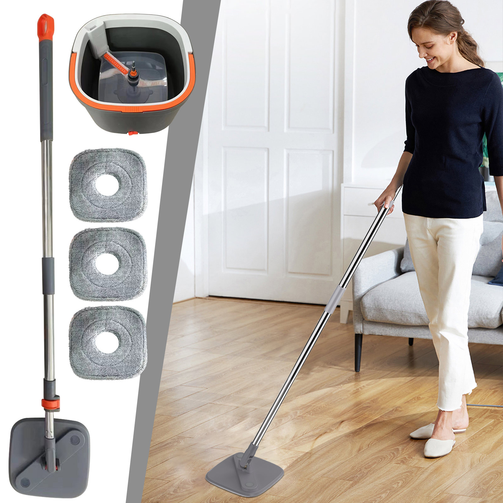 Suncoda Mop, Mop M16, Self Wash Mop M16, Mop and Bucket with Wringer Set, Mop for Floor Cleaning, Mop Separate Clean and Dirty Water, Wet and Dry Use