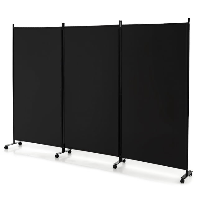 Costway Paravent Pliant à 3 Panneaux 6 Pi Paravent Roulant avec Roues Verrouillables Noir
