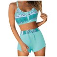 thumbnail image 1 of Huesdet Women's Triangle Bikini Set String Swimsuit Print Tie Smocked Ruched Two Piece Bathing Suit(Light Blue,M), 1 of 8