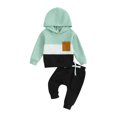 thumbnail image 1 of Faithtur Toddler Boy Autumn Clothes Contrast Color Patchwork Long Sleeve Hoodies Solid Color Pants 2Pcs Outfit, 1 of 9