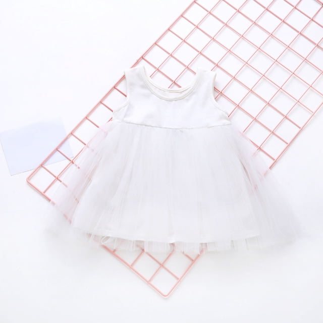 Jusqu'à 50 % de Rabais, Robe Camisole en Maille Unie pour Tout-Petites Filles, Extensible Sans Plis, Ligne A, Sans Manches, Coupe Confortable Élégante et Chic/100 % Polyester, Blanc, Sopatenor