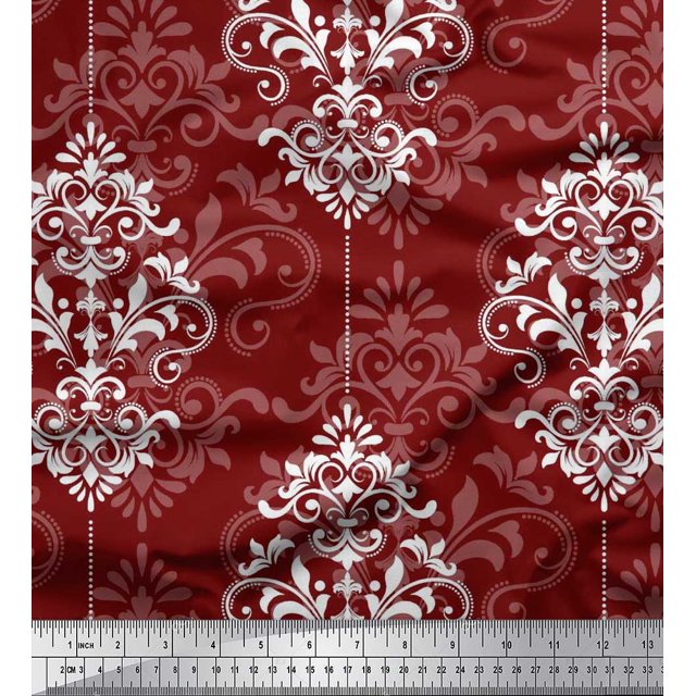 Soimoi Cotton Duck Fabric Filigree Damask Print Fabric by Yard 56 Inch Wide