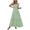 thumbnail image 2 of Wiyuqeen Robes d'Été en Dentelle pour Femmes à Manches à Volants, Robe Tunique Smockée, Robe Maxi à Carreaux à Encolure Carrée, Robes Fluides pour les Vacances, 2 of 9