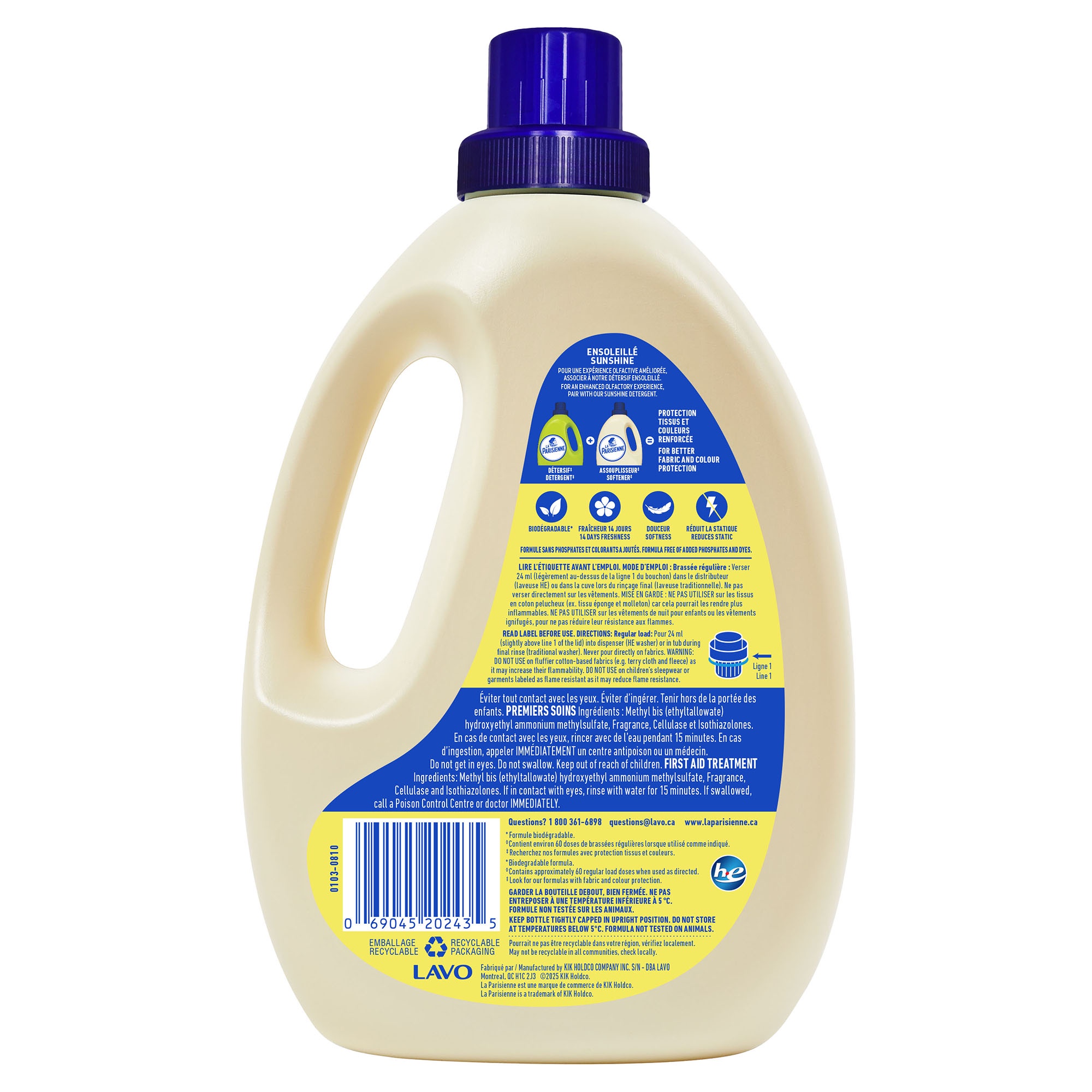 La Parisienne Fabric Softener SUNSHINE 1.44L - 60 wash loads.
