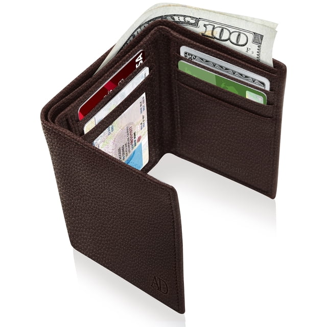 Trifold Wallets For Men RFID - Leather Slim Mens Wallet With ID Window Front Pocket Wallet Gifts For Men