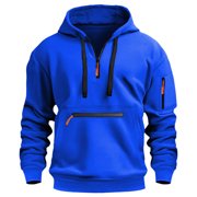 aohooy Tactical Hoodies for Men Fleece Hoodie Casual Long Sleeve 1/4 Zipper Pullover Sweatshirts Vintage Hoodies with Zipper Pocket Blue,L