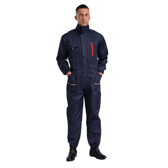 CHICTRY Men's Work Overalls One Piece Wear-Resistant Mechanics Jumpsuit Workwear Long Sleeve Coveralls Navy Blue 170/L